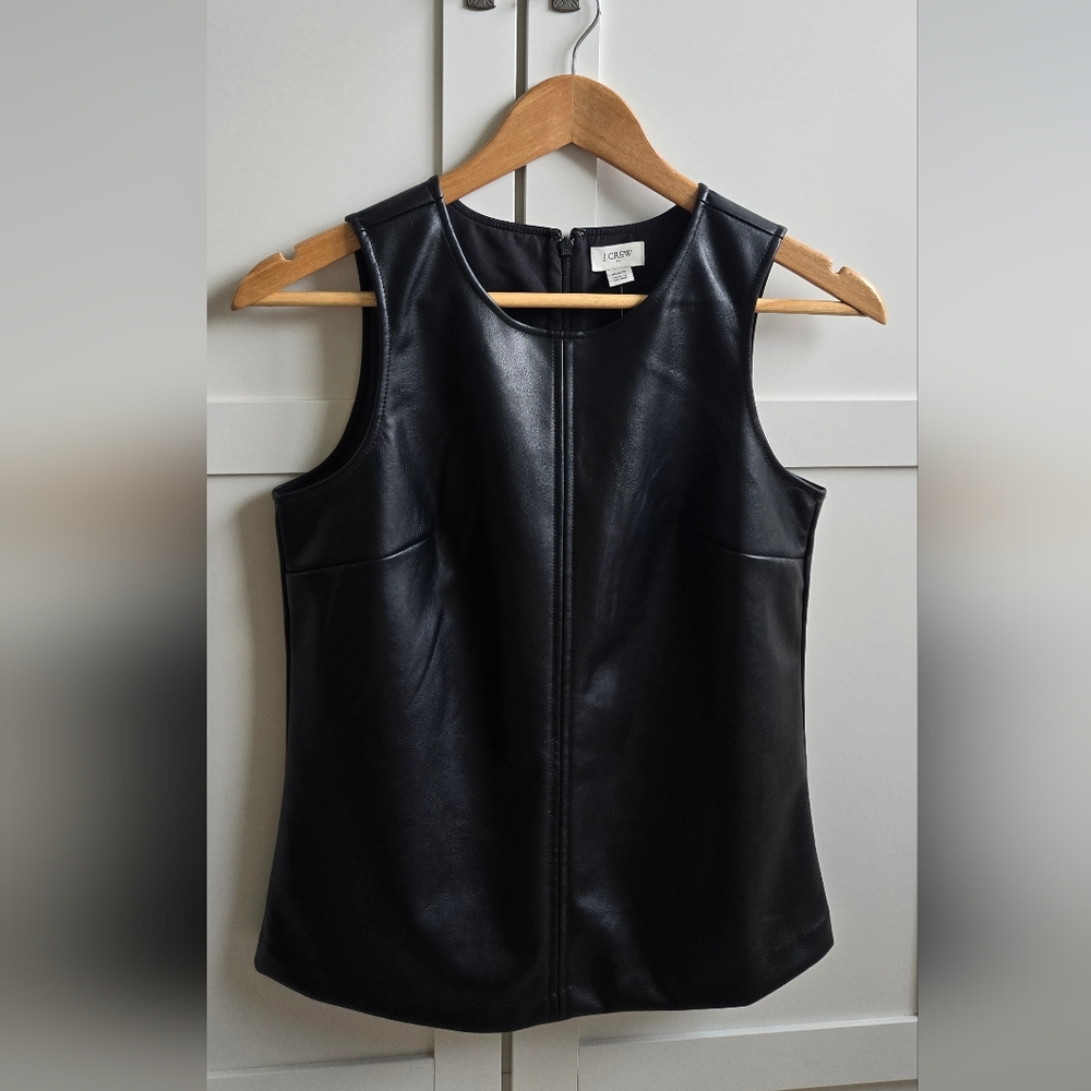 J. Crew Black Sleeveless Faux Leather ShirtVest XXS